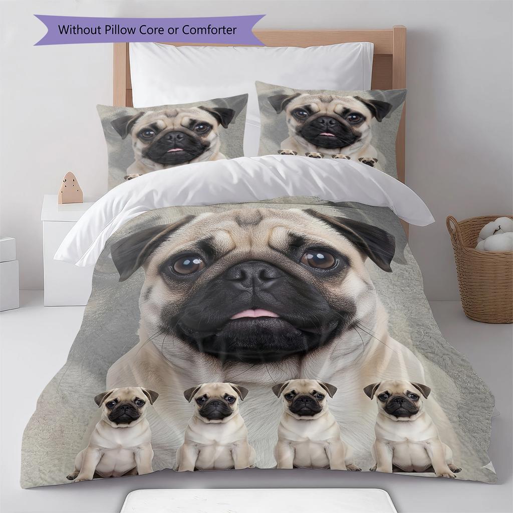 Bulldog Pattern Bedding Quilt Set Quilt Cover Pillowcase Home Decoration Gift (1 * duvet cover + 2 * pillowcase, without core)