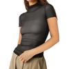 Women's Solid Color  Mesh Short Sleeved Half High Neck Base Small Shirt Top Small Shirt Top