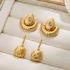 Retro Inlaid Crystal Geometric Sector Stud Earrings Polished Stainless Steel Gold Color Waterdrop Dome Drop Earring Punk Jewelry