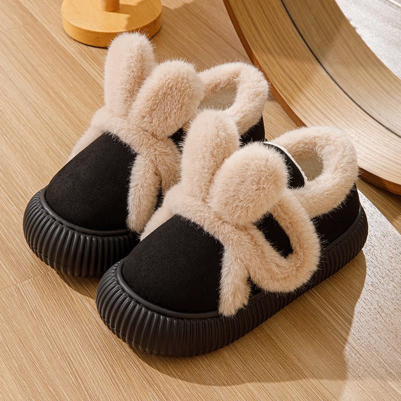 Fashion Women Winter Fluffy Slippers Indoor Warm Shoes Cute Cartoon Ear Soft Fur Anti-slip Female Home Street Daily Walking Cotton Shoes