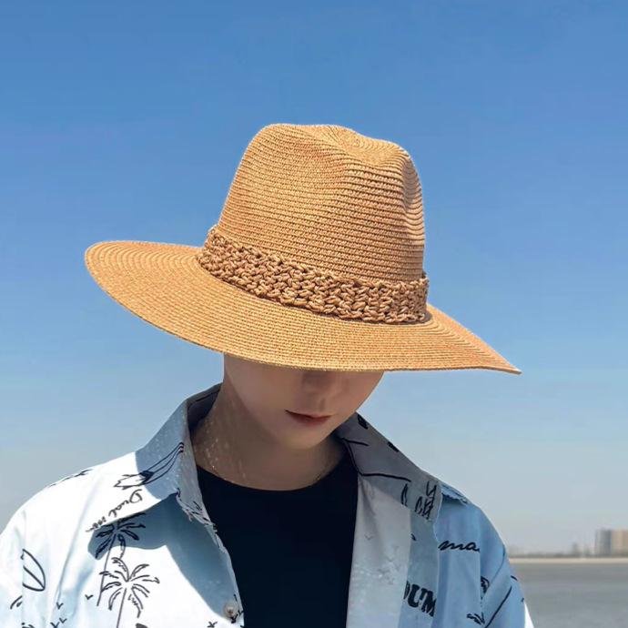 Summer new straw hat hat men's and women's sunscreen outdoor travel sun hat casual sun hat jazz big eaves hat