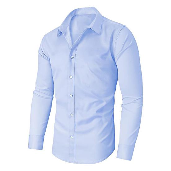 Men's Dress Shirt Long Sleeve Lapel Button Down Shirt Solid Color Formal Business Shirt for Work Dates Interviews Weddings