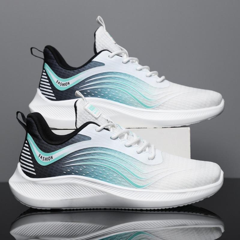 Sports shoes men's summer new flying woven surface fashionable breathable trendy shoes low-top lace-up comfortable and lightweight men's shoes