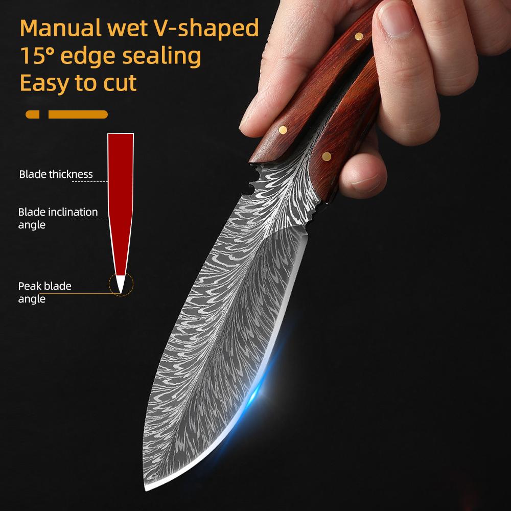 Multi-Purpose Kitchen Knife Boning Knife Feather Pattern Knife With Sheath Stainless Steel Fruit Knives Chef Knife Meat Cleaver