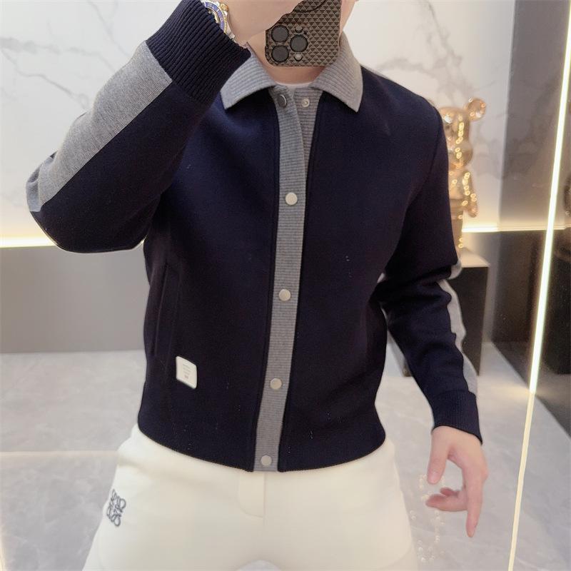 

Men s Trendy Lapel Casual Jacket: High-End Autumn/Winter 2025 Versatile Cardigan Coat 3XL темно-синього кольору