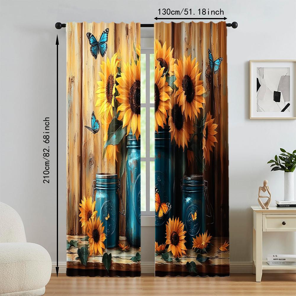 Set Of 2 Versatile Polyester Transparent Curtains Home Decoration Sunflower Butterfly Use Bedrooms Living Rooms Curtain Perfect For Room