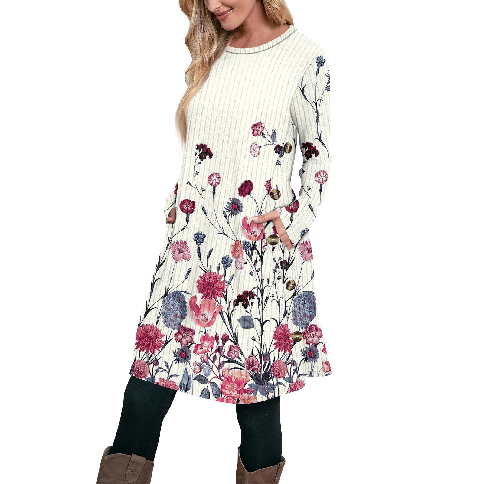 

Женское модное повседневное платье-туника с длинным рукавом и карманами, платье с боковыми пуговицами M бежевый