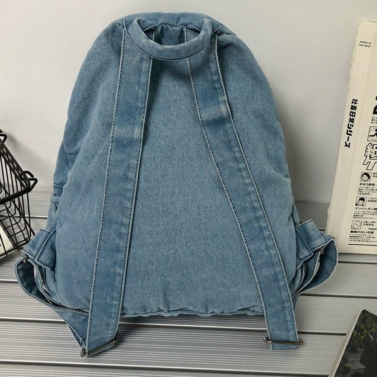 Solid Color Retro Denim Backpack Simple Women'S Backpack Outdoor Travel Bag Student Schoolbag