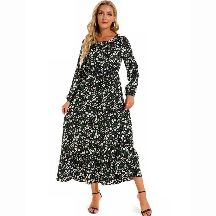 Damen Böhmisches Langes Maxi-Kleid Muslimisch Lässig Sommer Frühling Einfarbig Lange Ärmel Rundhals Weibliche Kleider Dropshipping