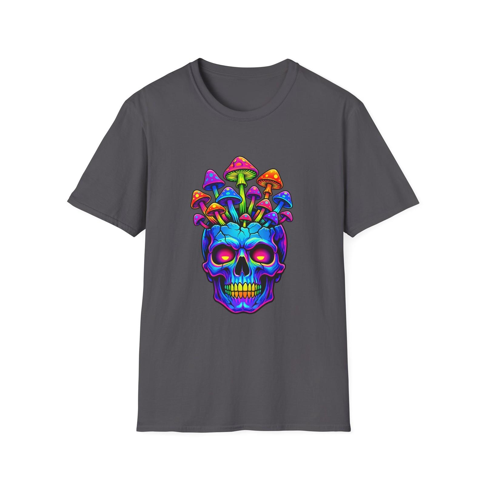 Unisex Softstyle T-Shirt Skull Mushrooms Neon Cosmic Gothic Psychedelic S