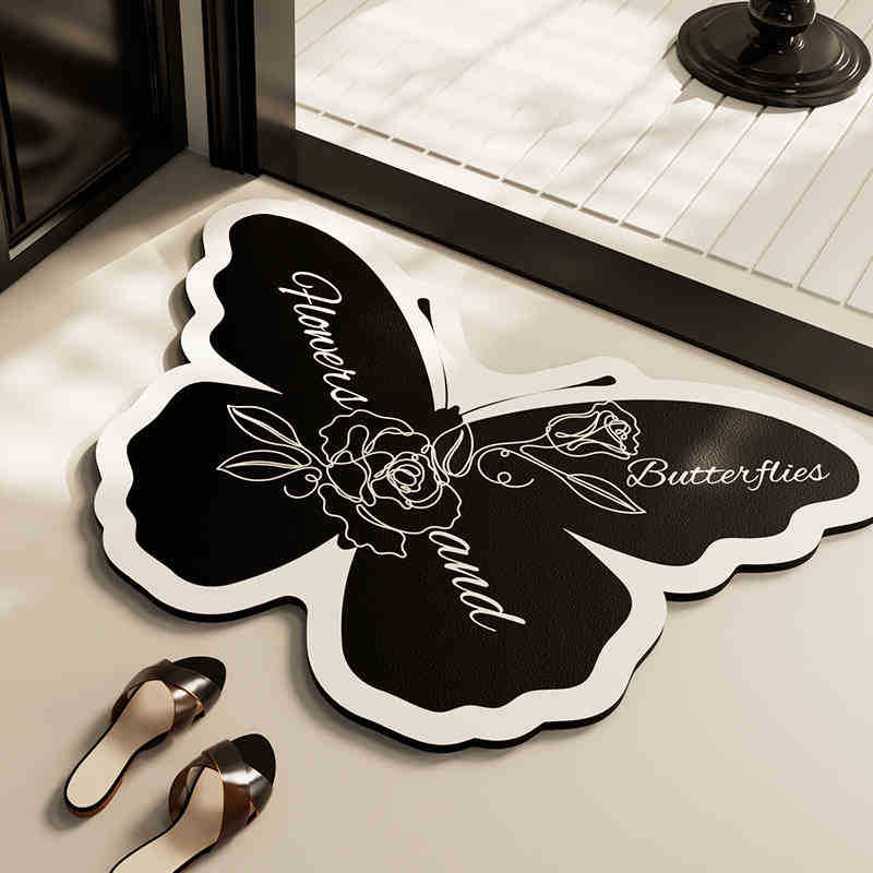 Ins Butterfly Diatom Mud Floor Mat Bathroom Bathroom Bathroom Door Absorbent Quick-drying Anti-slip Mat Household Easy-to-main Floor Mat