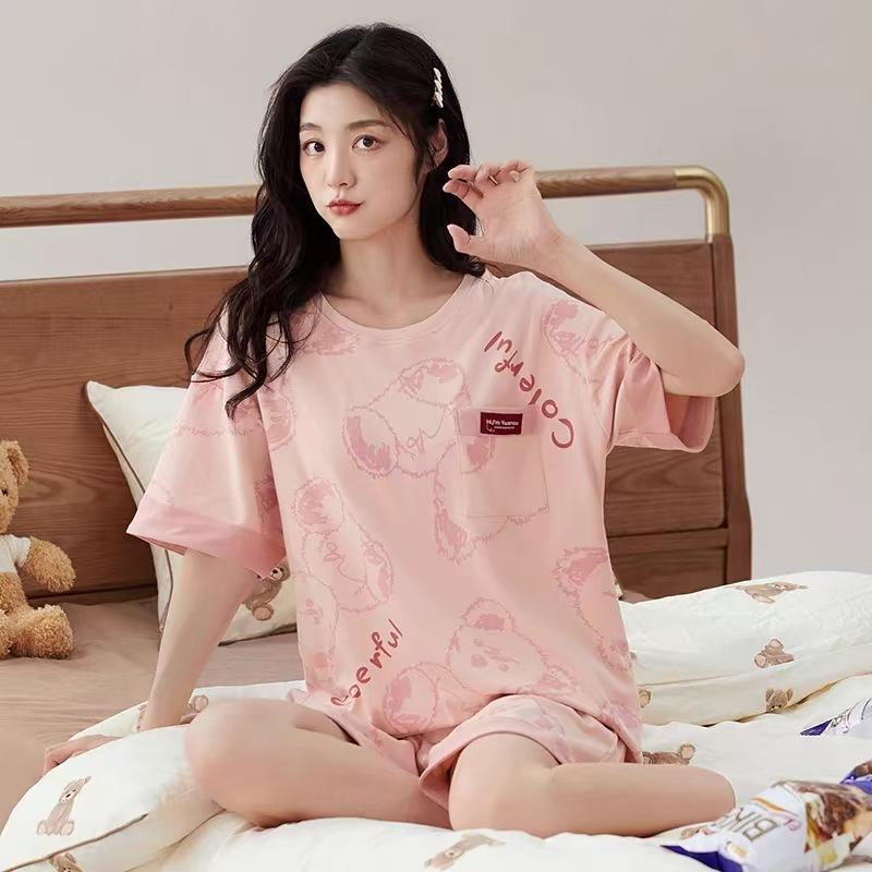 Japanese summer department new cotton pajamas women's fresh pastoral style student casual loungewear round neck short-sleeved suit
