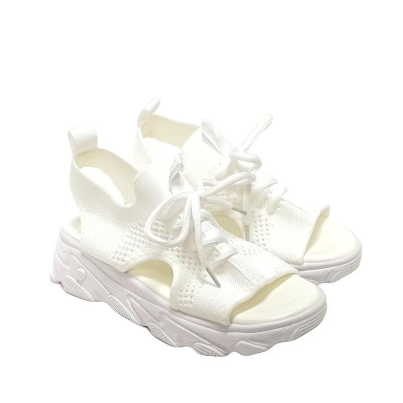 Zomer dames sandalen mesh casual schoenen witte dikke zolen veterschoenen sandalias open teen strandschoenen voor dames
