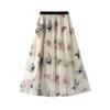Women’s Tulle Skirts Midi Elastic High Waist Pleated Mesh Layered Flowy Ruffle A-Line Long Tutu Skirts Casual Beach Swing Outfit Skirts for Women