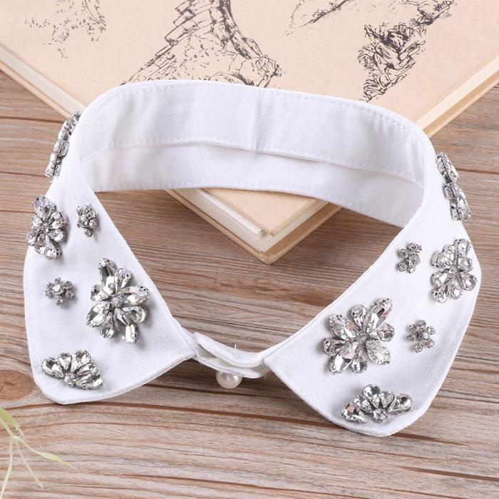 fake false shirt collar rhinestone beaded detachable collars for women decorative choker collar  apparel accessories