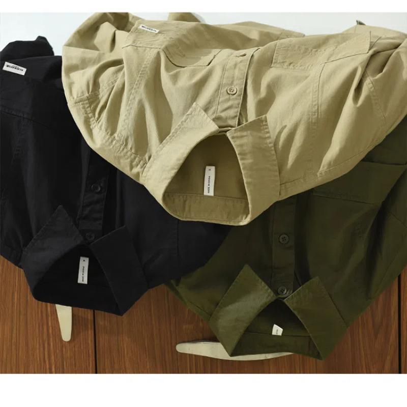 Harajuku Style Cargo Long Sleeve Shirt Male Spring and Summer Streetwear Men Tops Double Pocket Button Casual Cotton Shirt