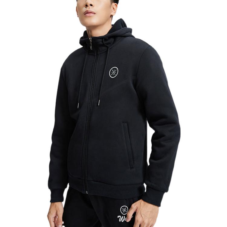 Li-Ning Wade Series Solid Color Plush Warm Zip-Up Hoodie Men Outerwear Black AWDR843-1