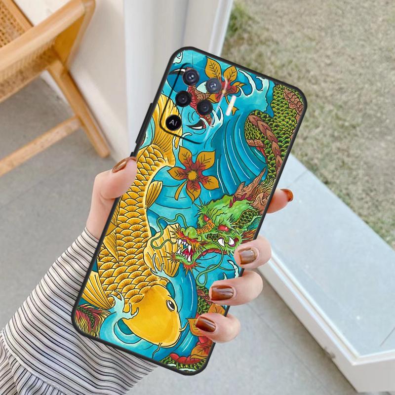 Tattoo Japanese Koi Dragon Wave Case For Oppo A76 A16 A96 A17 A18 A60 A80 A40 A38 A58 A78 A98 A94 A74 A54 A15 A57 A77 A5 Pro