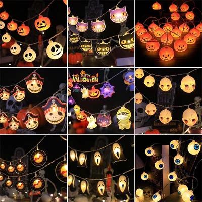 Halloween Pumpkin String Lights Bat Spider String Lamps Battery Powered for Outdoor Halloween Party Garland Decor Night Light