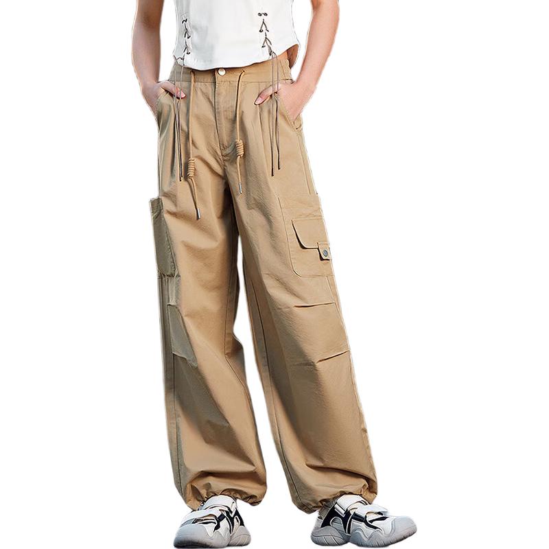 Women's Elastic Waist Wide-Leg Cargo Pants with Two-Way Hem