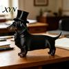 Calm Home Accent Piece 3D Printed Dachshund Statue with Top Hat, Vintage Gentleman Dog Space-saving Ornament Figurine, Cute Desk Decor for Office,