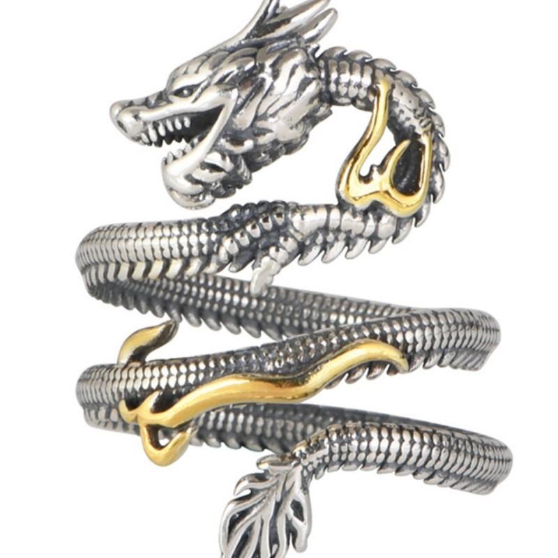 Buyee 925 Sterling Silver Unique Big Ring Elegant Chinese Dragon Open Ring Finger for Men Women Rock Punk Fine Jewelry Circle