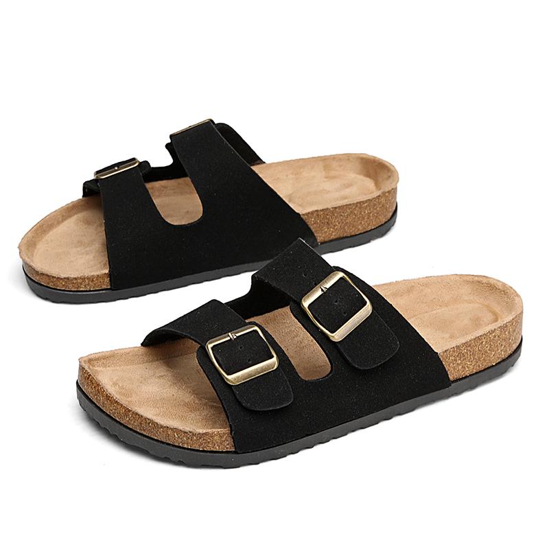 10 Färger Mules Spänne Läder Kork Fiskbenstofflor för Män Kvinnor Par Retro Sommartofflor Mode Vardagliga Strandtofflor