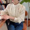 Early Autumn Women's Pastoral Mori Girl Style Embroidered Loose Long Sleeve Flower Bud Collar Top