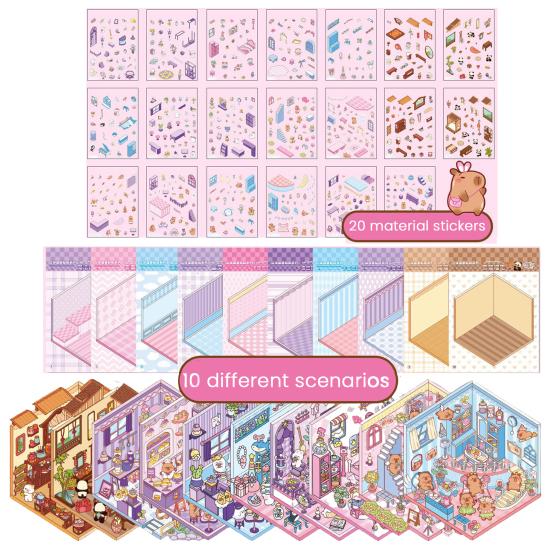DIY 3D Scene Sticker Collection Book for Kids Adults Make Your Own Shop House Stickers for Relief Stress Pass The Time
