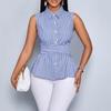 Women's new striped sleeveless blue shirt summer tie-waist tank top