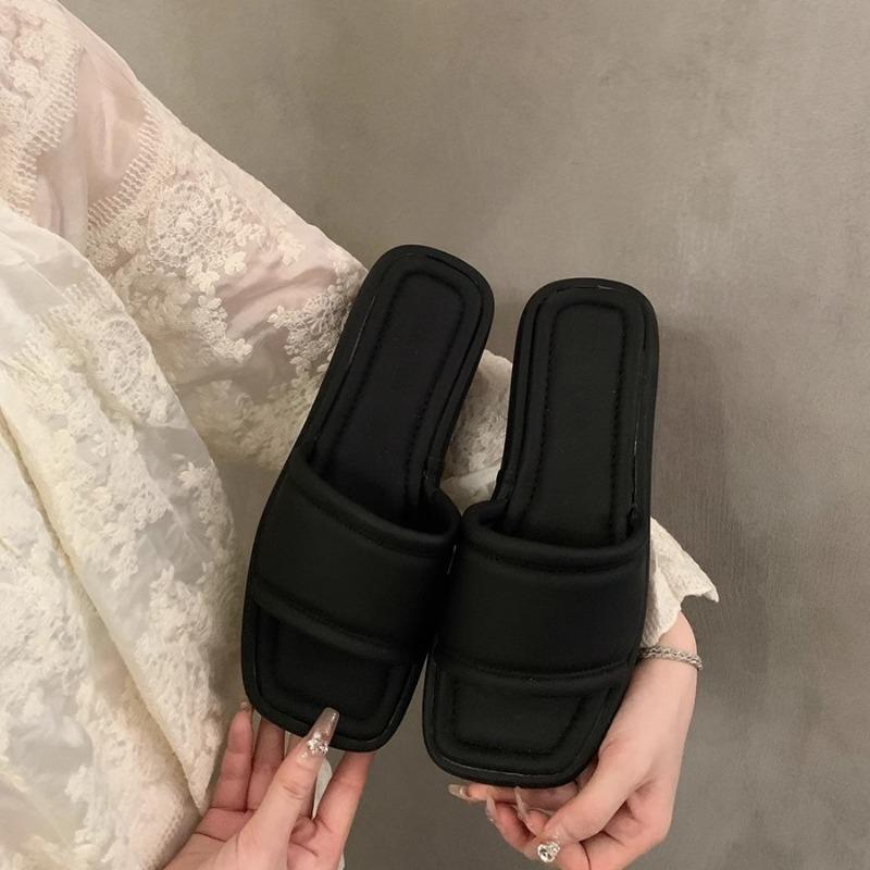 Fashion Fashion Platform Flat Slippers for Women in Summer New Square Toe Open Toe Soft Sole Non-slip Wear-resistant Flat Shoes