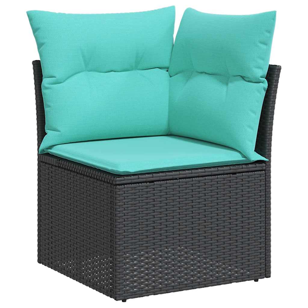 5 Piece Outdoor Sofa Set with Cushions Black Poly Rattan