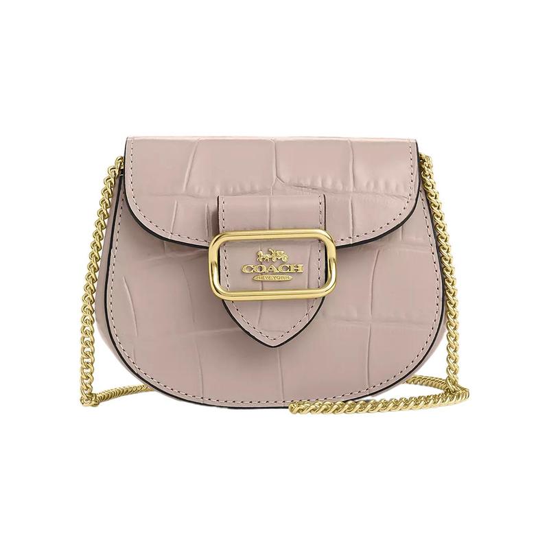 

COACH Morgan Detachable chain strap with snap closure Crocodile embossed leather Shoulder crossbody card holder Women s gray birch gray birch сірий колір