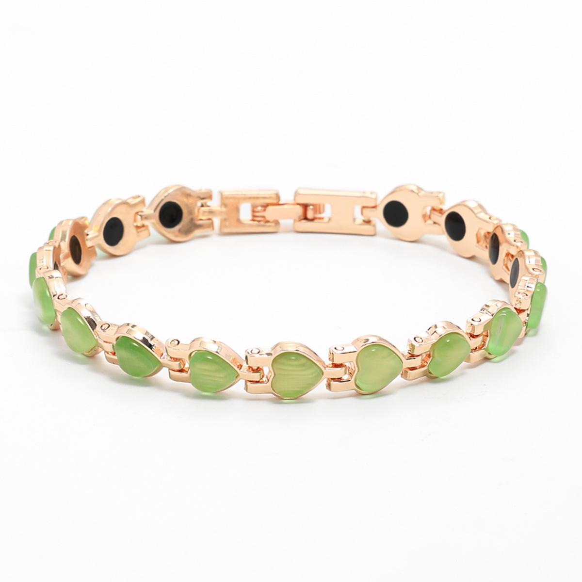 European & American Fashion Heart-Shaped Cat s Eye Faux Gem Women s Bracelet