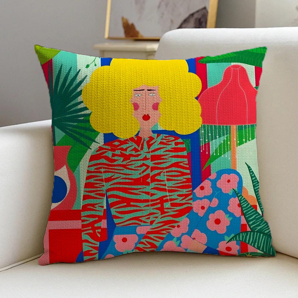 L-Lucilla Vecchiarino Cushion Cover Cushion Cover Pillowcase, Anti-Mite Invisible Zipper, Linen Sofa Cushion