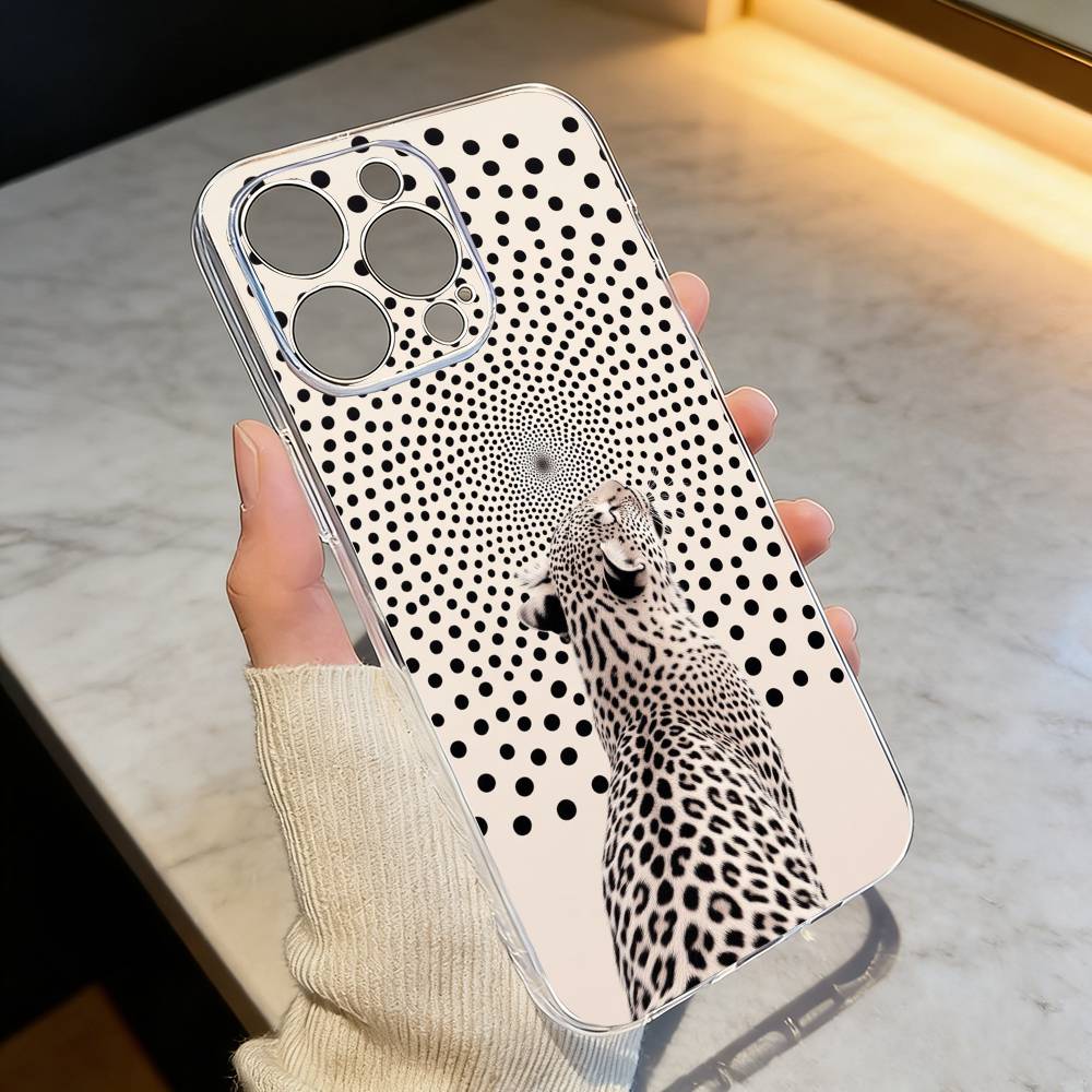 Artistic Leopard Phone Case Transparent Silicone Soft For iPhone 17 16 15 14 13 12 11 Mini Pro Max Plus