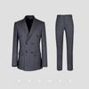 Men's Slim Fit Double-Breasted Gray Striped Suit - British Style Business Casual/Formal Tuxedo for Groom or Wedding.