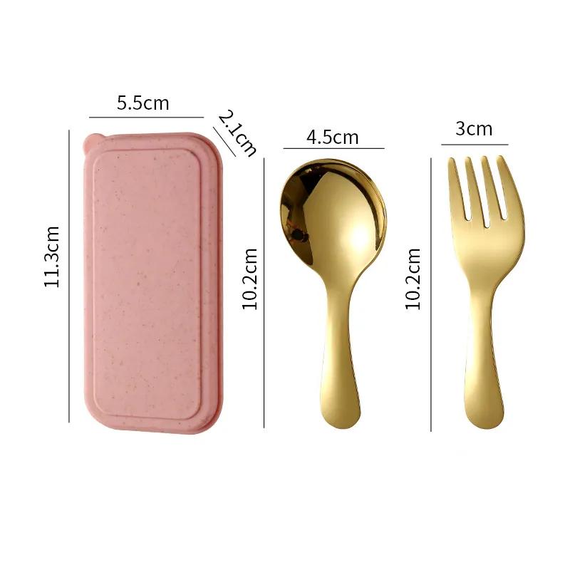 304 Stainless Steel Fork Spoon Set With Box Dessert Spoon Fruit Fork Outdoor Picnic Camping Travel Compact Mini Portable Tableware Set YLE209