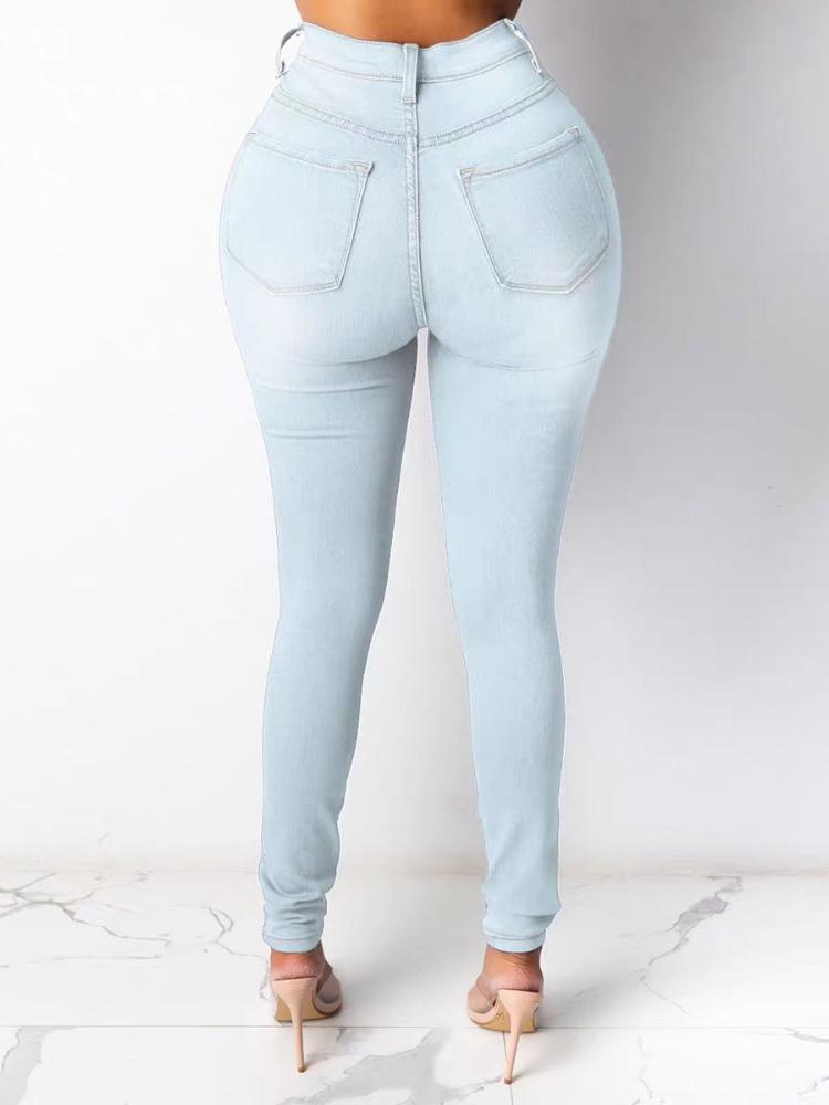 Letnie Retro Casual Dżinsy z Wysokim Stanem Kobiety Vintage Guziki Kieszenie Denim Spodnie Ołówkowe Moda Damska Szykowna Slim Streetwear Prane Spodnie