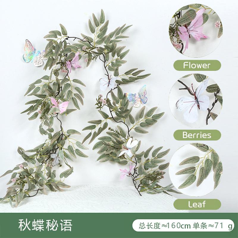 

Simulation Spring Rattan Willow Leaf Home Window Layout Decoration Eucalyptus Plant Simulation Butterfly Rattan