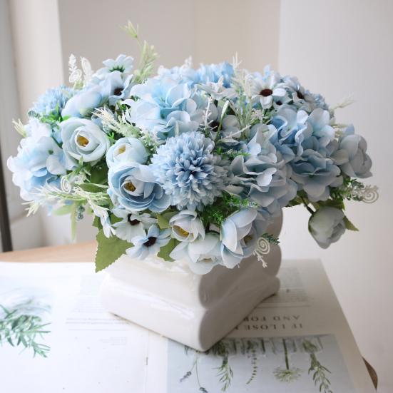 Artificial Flowers Bunch Realistic Faux Silk Flowers Long-Lasting Hydrangea Rose Fake Flowers