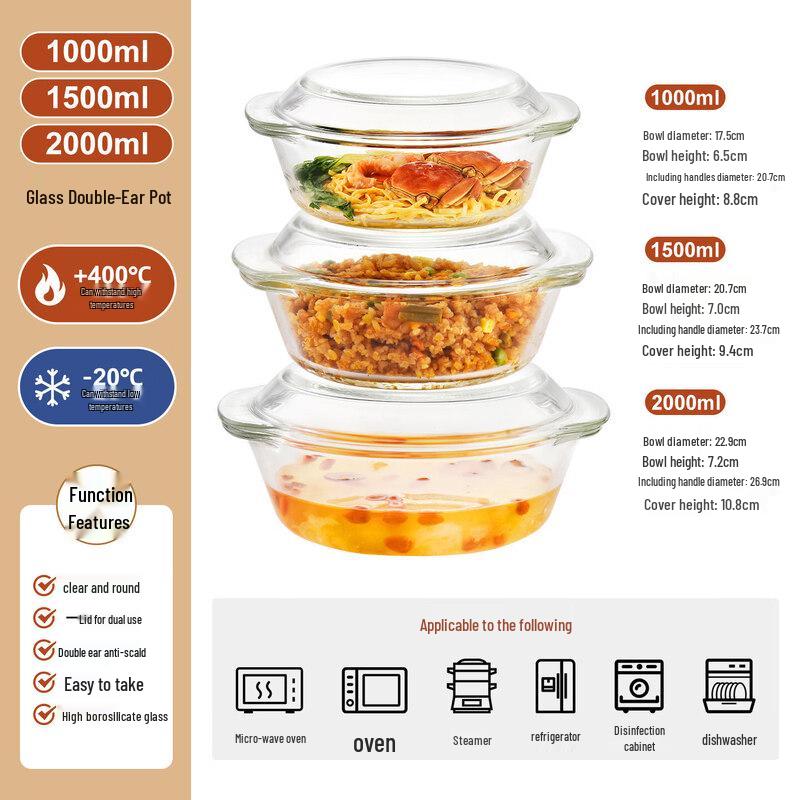 Qiwei Heat-Resistant Glass Bowl with Lid