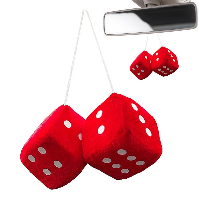 Dice Design Car Hanging Ornament Retro Auto Mirror Hanging Accessories Car Decoration Fuzzy Interior Ornament for Truck SUV