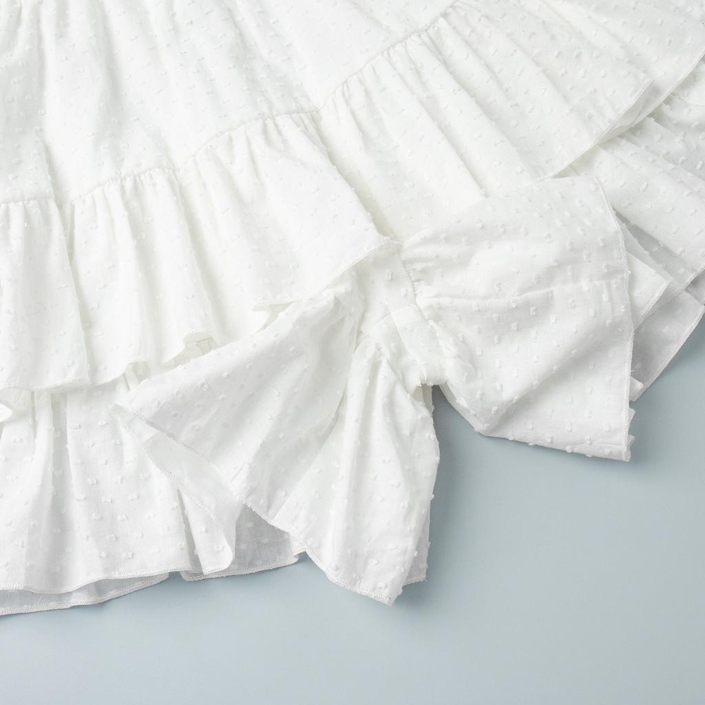 Summer High Waist Cotton Ruffle Hem Shorts Skirt, Solid Polka Dot Korean Style Casual Shorts for Women European American Fashion