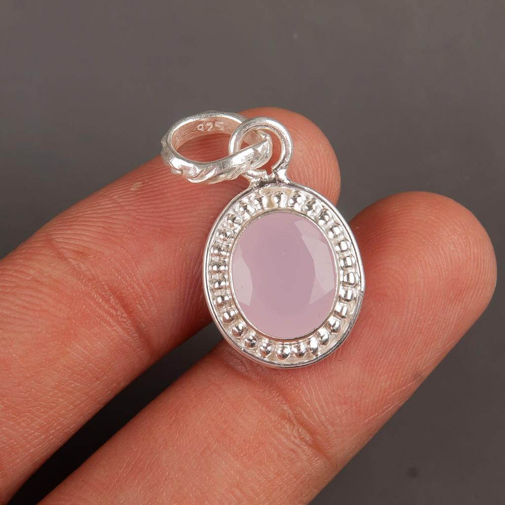 Rose Chalcedony Gemstone 925 Sterling Silver Jewelry Handmade Oval Pendant 1.20" PP-7-14