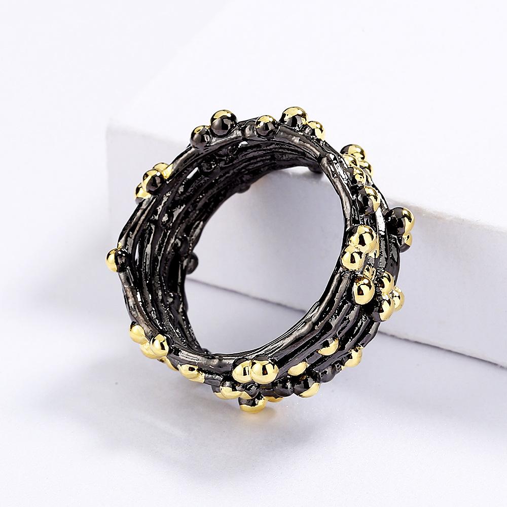 Hochwertiger Einzigartiger Schmuck Tupfenmuster Schwarzgold Ring Damen Mehrschichtiger Mode Setring Hochzeitsfeierring Geschenk