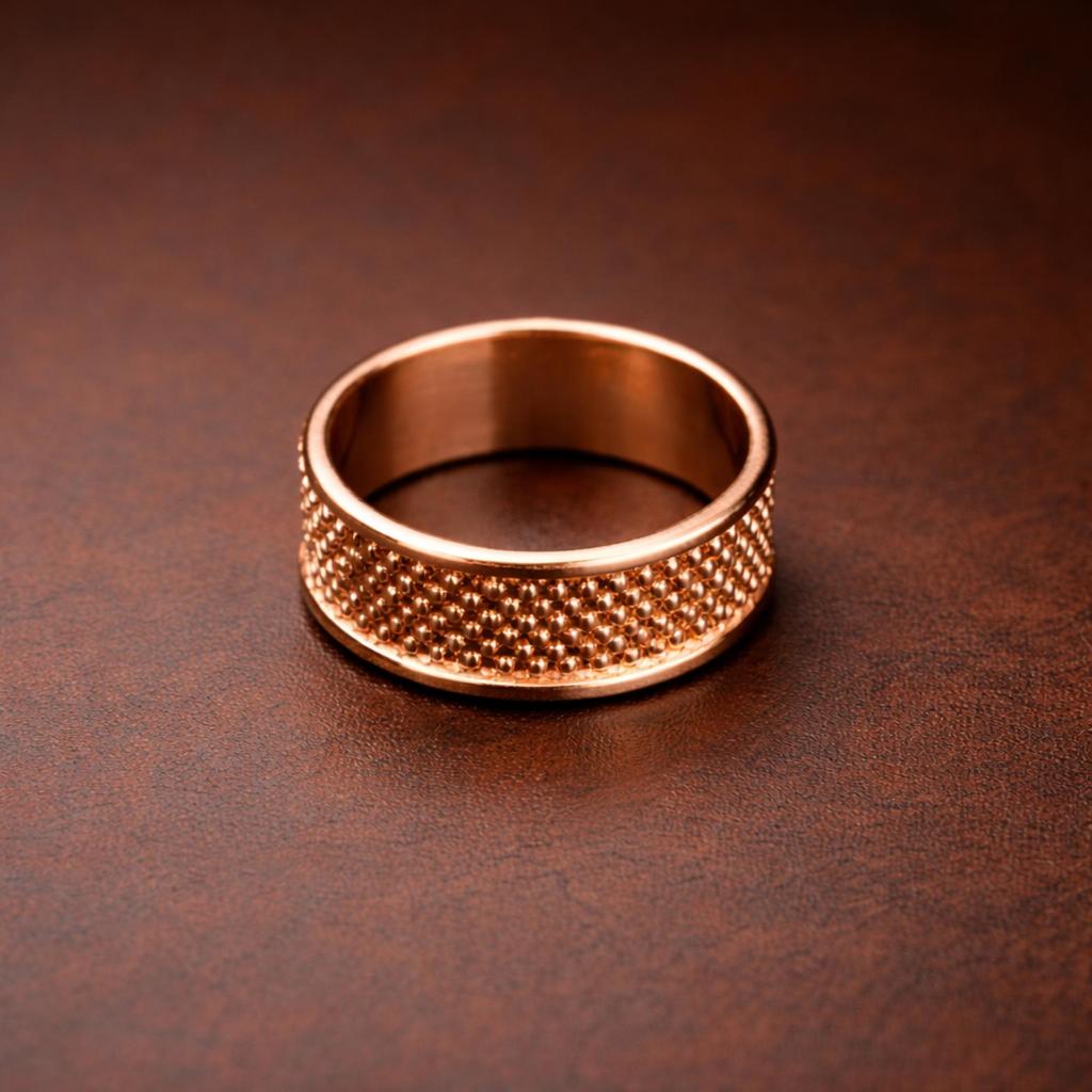Anello in Rame Inciso Floreale, Fascia Larga Texturizzata Statement, Anello Loto in Rame Puro, Gioielli Fatti a Mano