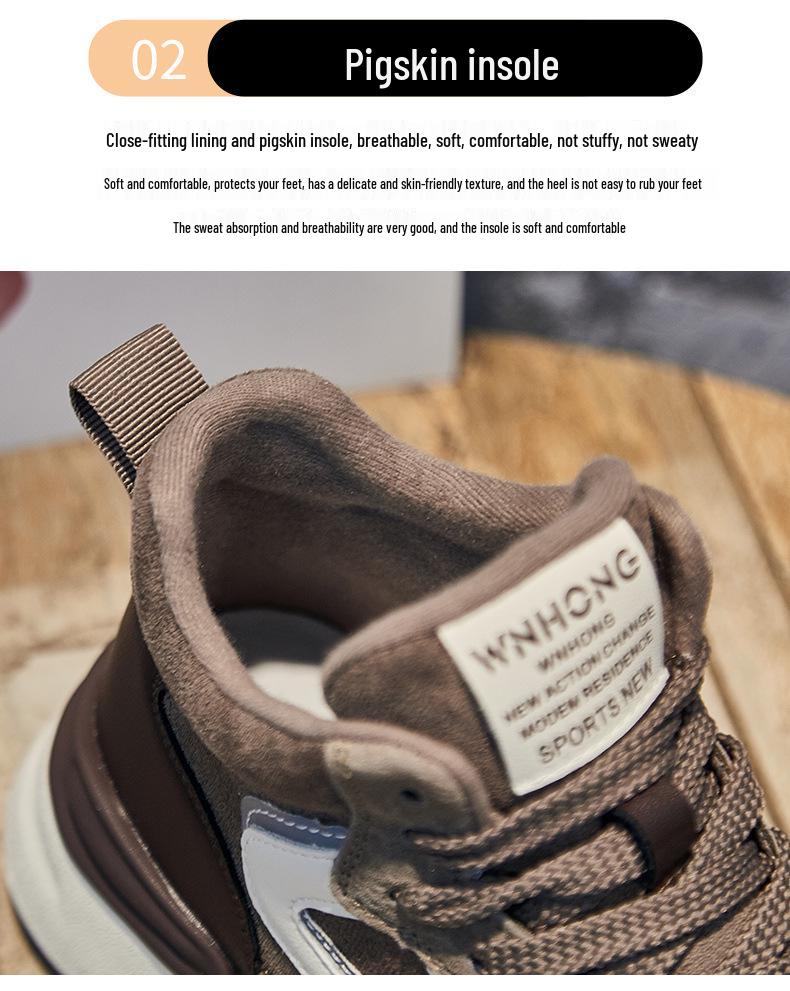 Spring/Summer 2025 Women's Colorblock Genuine Leather High-Top Sneakers - Thick Sole, Fleece-Lined, Casual Lace-Up in Trend