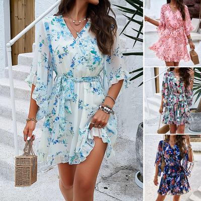 2024 Spring/Summer Women's Floral Lace Chiffon Dress for Vacations