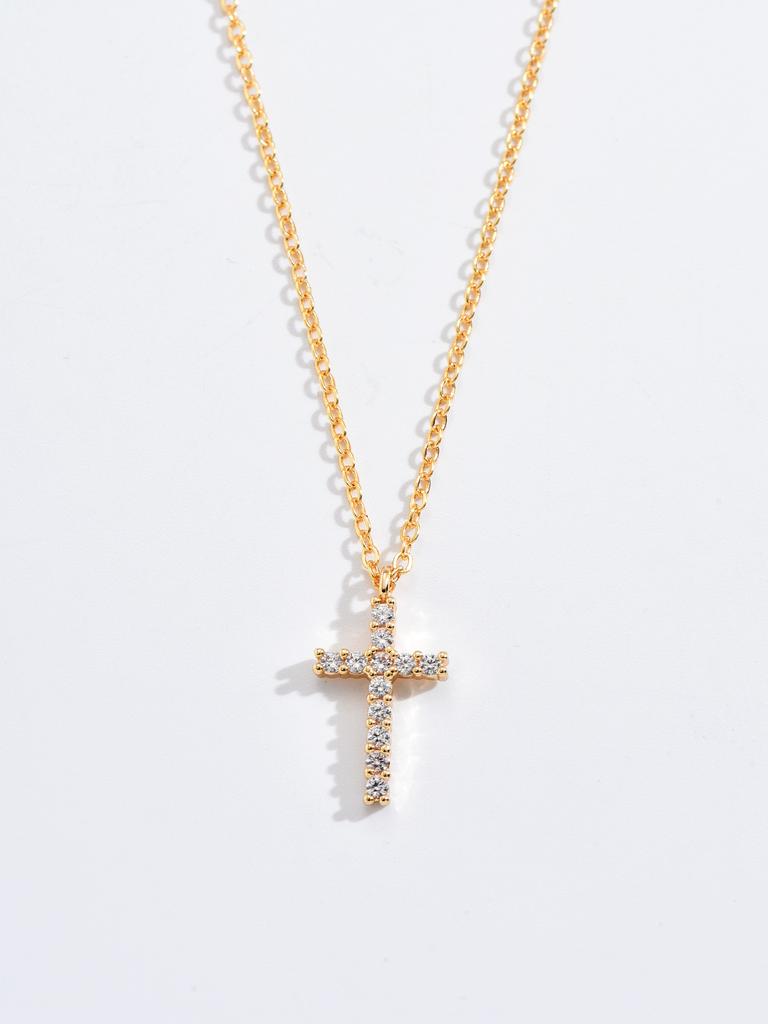 Fashion New Zircon Inlaid Cross Necklace Pendant Jewelry for Women Gold Color Long Clavicle Chain Necklaces